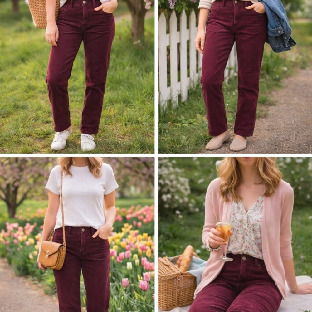 NWT GAP Deep Burgundy Corduroy Pants Women’s 32 / 14R Straight Leg Spring Trend
